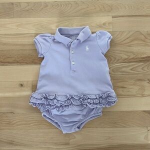 Ralph Lauren Baby Girl Outfit 3M Purple Ruffle Polo Dress Bloomers 2 Piece Set
